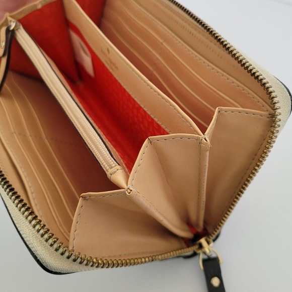 Kate Spade Neda Wallet Clutch Accordion Geniue Leather Zip Around Ivory Black - Picture 3 of 10